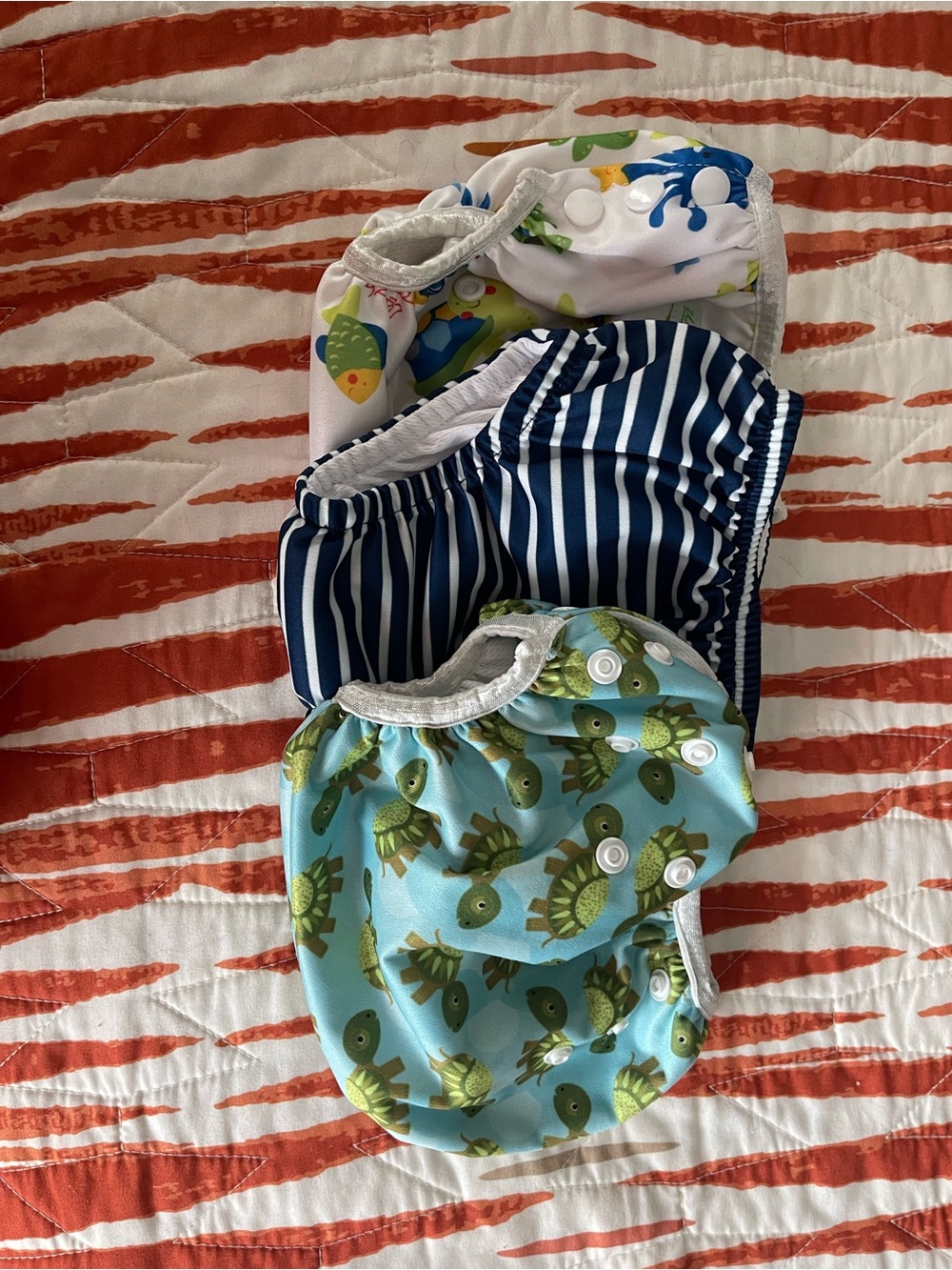 Reusable Kids Swim Diaper Set - Blue Turtles, Navy Stripes & White Ocean Print